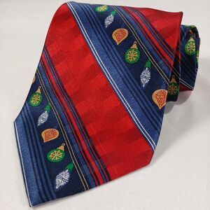 Holiday Traditions Tie Red, Blue Stripes, Christmas Ornament Pattern 58" x 3.75"